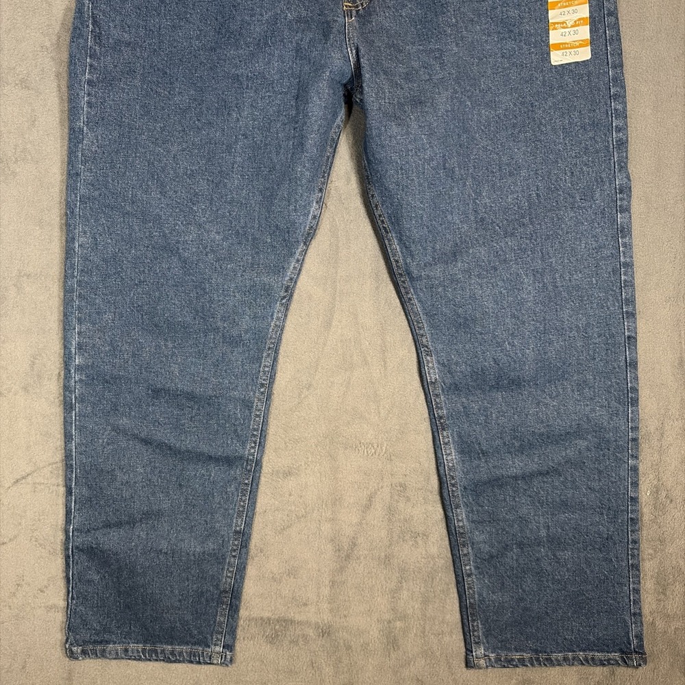 Wrangler Five Star Mens Relaxed Fit 42x30 Dark Wash Denim Blue Jeans NWT - Picture 3 of 8